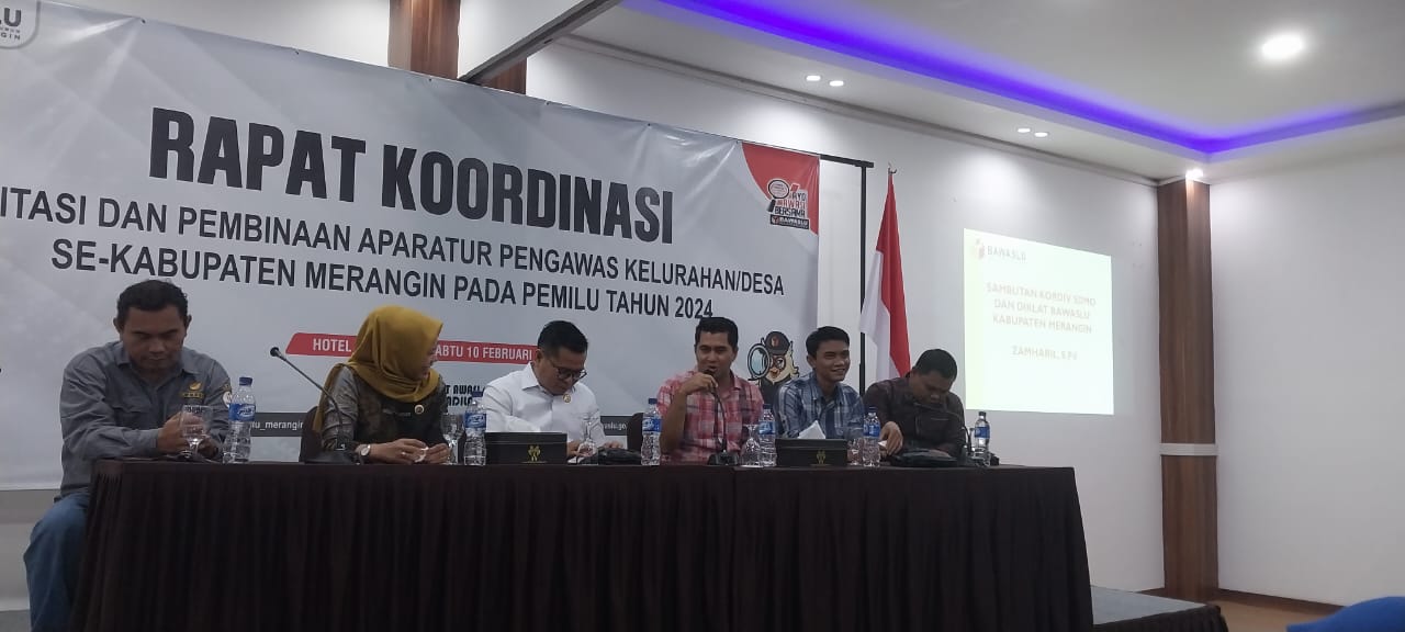 Bawaslu Kabupaten Merangin menggelar Rapat koordinasi (Rakor) bersama Pengawas Kelurahan/Desa (PKD) se-kabupaten Merangin pada Pemilu tahun 2024.